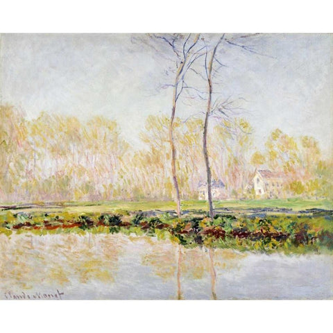 The Banks of the River Epte at Giverny White Modern Wood Framed Art Print by Monet, Claude