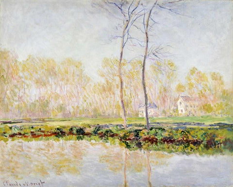 The Banks of the River Epte at Giverny White Modern Wood Framed Art Print with Double Matting by Monet, Claude