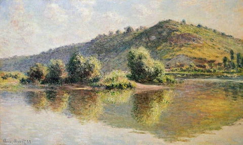 The Seine at Port-Villez White Modern Wood Framed Art Print with Double Matting by Monet, Claude