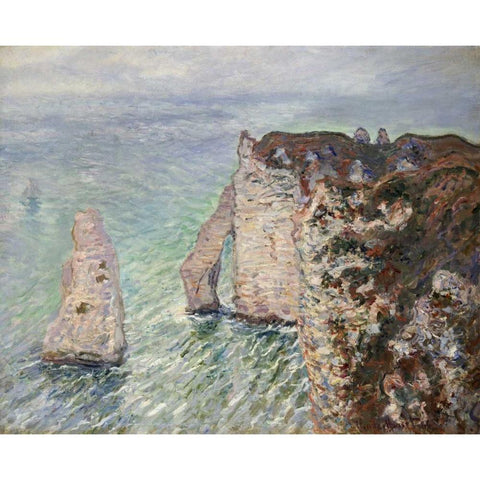 LAiguille et la Porte dAval, Etretat White Modern Wood Framed Art Print by Monet, Claude