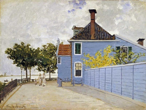 The Blue House, Zaandam White Modern Wood Framed Art Print with Double Matting by Monet, Claude
