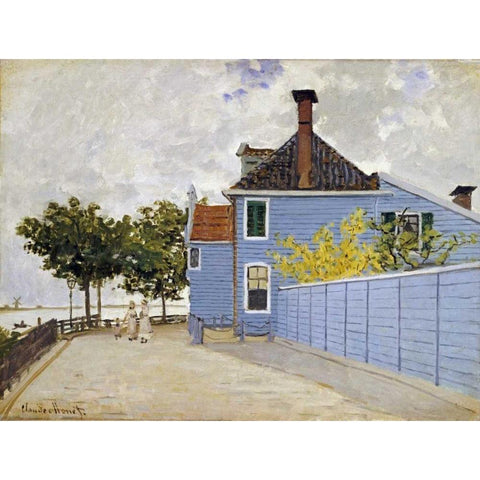 The Blue House, Zaandam Black Modern Wood Framed Art Print with Double Matting by Monet, Claude