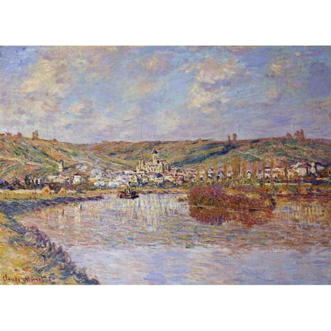 End of the Afternoon, Vetheuil Gold Ornate Wood Framed Art Print with Double Matting by Monet, Claude