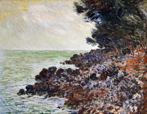 Cap Martin White Modern Wood Framed Art Print with Double Matting by Monet, Claude