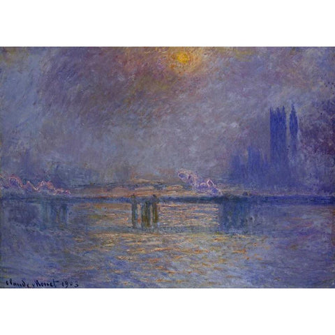Charing Cross Bridge, The Thames Gold Ornate Wood Framed Art Print with Double Matting by Monet, Claude