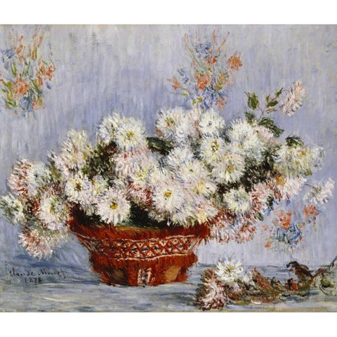 Chrysanthemums Black Modern Wood Framed Art Print with Double Matting by Monet, Claude