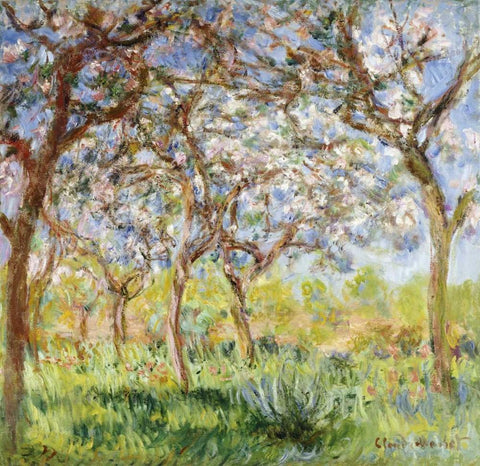 Spring at Giverny White Modern Wood Framed Art Print with Double Matting by Monet, Claude