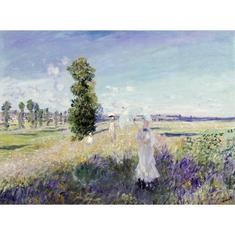 La Promenade - Argenteuil, 1875 White Modern Wood Framed Art Print by Monet, Claude