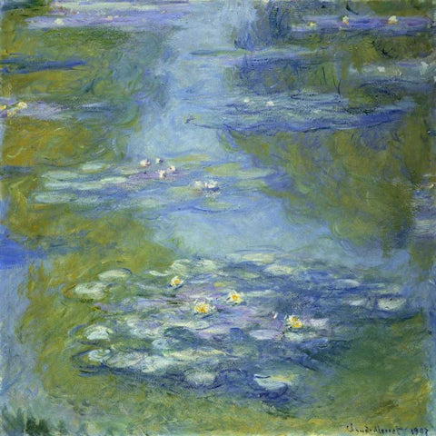 Water Lilies White Modern Wood Framed Art Print with Double Matting by Monet, Claude