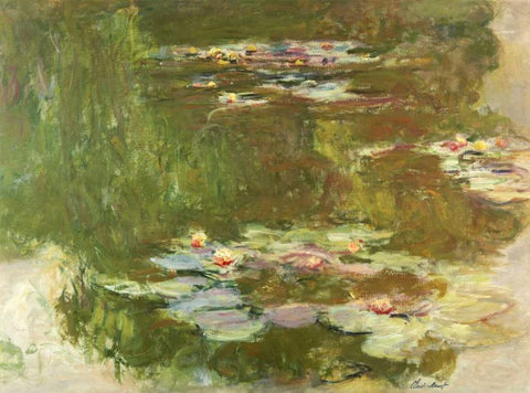 Lily Pond White Modern Wood Framed Art Print with Double Matting by Monet, Claude