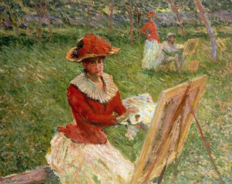 Blanche Hoschede Painting White Modern Wood Framed Art Print with Double Matting by Monet, Claude