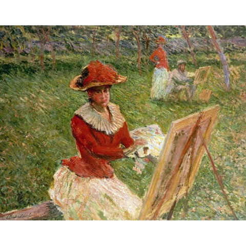 Blanche Hoschede Painting Gold Ornate Wood Framed Art Print with Double Matting by Monet, Claude