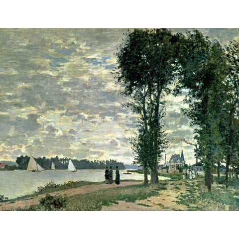 The Banks of The Seine at Argenteuil Black Modern Wood Framed Art Print with Double Matting by Monet, Claude