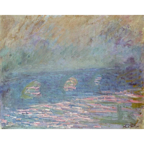 Waterloo Bridge White Modern Wood Framed Art Print by Monet, Claude