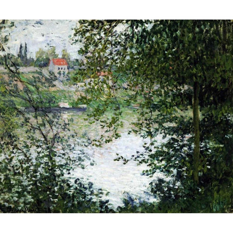 The Island of La Grande Jatte, Through the Trees Gold Ornate Wood Framed Art Print with Double Matting by Monet, Claude