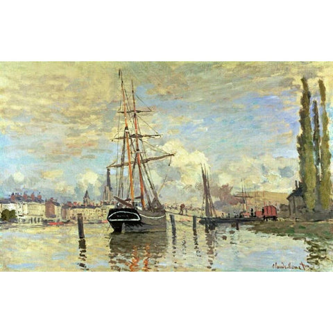 The Seine at Rouen Black Modern Wood Framed Art Print with Double Matting by Monet, Claude
