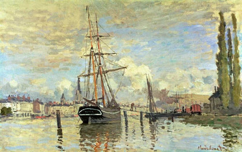 The Seine at Rouen White Modern Wood Framed Art Print with Double Matting by Monet, Claude