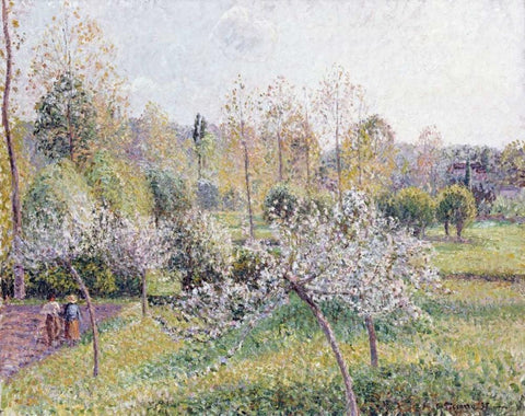 Apple Trees In Blossom, Eragny White Modern Wood Framed Art Print with Double Matting by Pissarro, Camille