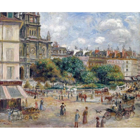 Place De La Trinite Black Modern Wood Framed Art Print with Double Matting by Renoir, Pierre-Auguste