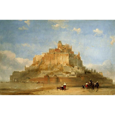 Mont St Michel From The Sands Black Modern Wood Framed Art Print with Double Matting by Roberts, David
