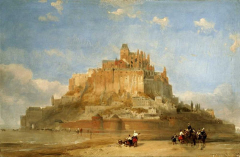 Mont St Michel From The Sands White Modern Wood Framed Art Print with Double Matting by Roberts, David
