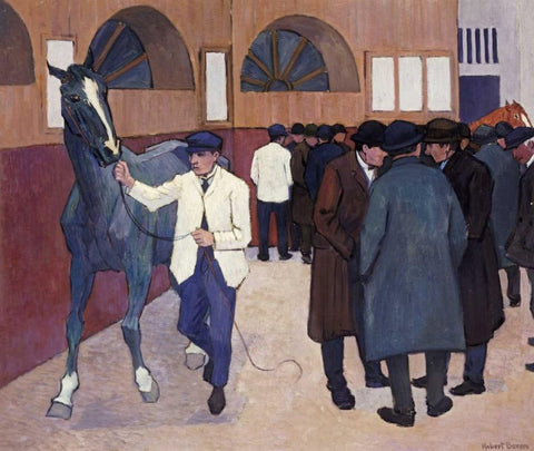 Horse Dealers at The Barbican White Modern Wood Framed Art Print with Double Matting by Bevan, Robert