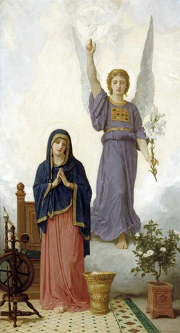 The Annunciation White Modern Wood Framed Art Print with Double Matting by Bouguereau, William-Adolphe
