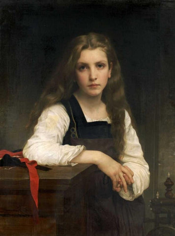 The Fair Spinner White Modern Wood Framed Art Print with Double Matting by Bouguereau, William-Adolphe