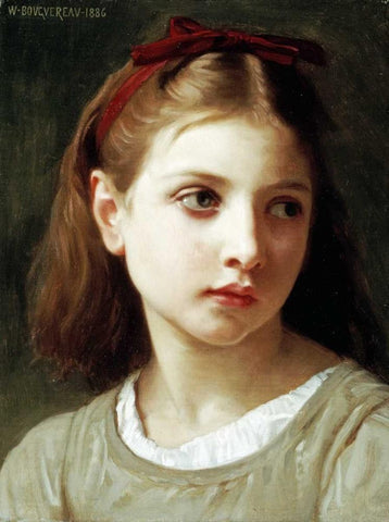 Une Petite Fille White Modern Wood Framed Art Print with Double Matting by Bouguereau, William-Adolphe