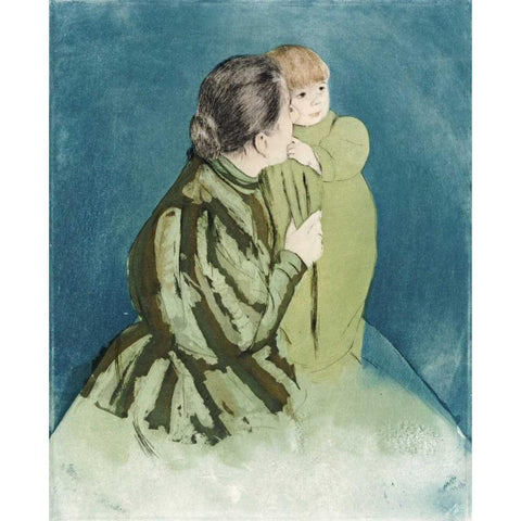 Peasant Mother and Child White Modern Wood Framed Art Print by Cassatt, Mary