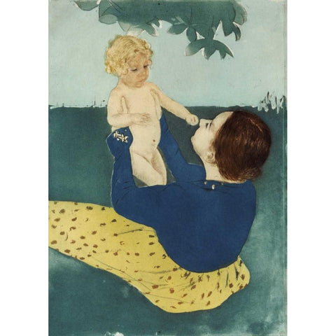Under The Horse Chestnut Tree White Modern Wood Framed Art Print by Cassatt, Mary