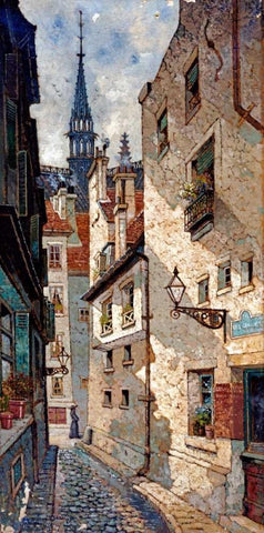 Rue Des Chartres, Old Paris Black Ornate Wood Framed Art Print with Double Matting by Deakin, Dewin