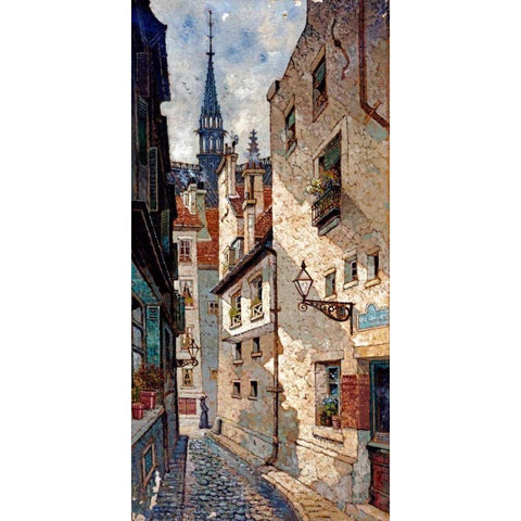 Rue Des Chartres, Old Paris Black Modern Wood Framed Art Print with Double Matting by Deakin, Dewin
