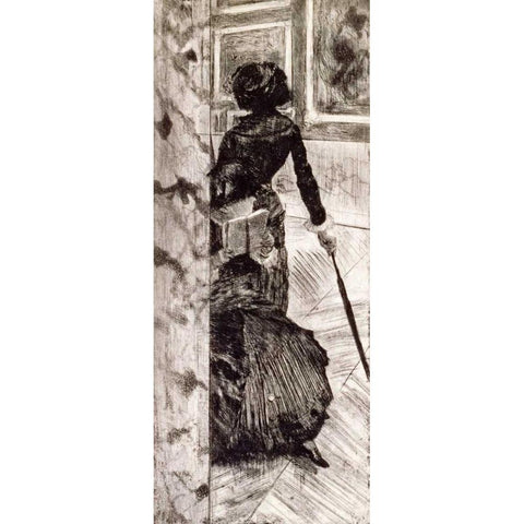Mary Cassatt at the Louvre Black Modern Wood Framed Art Print with Double Matting by Degas, Edgar