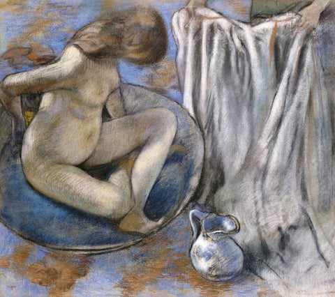 Woman In The Tub White Modern Wood Framed Art Print with Double Matting by Degas, Edgar