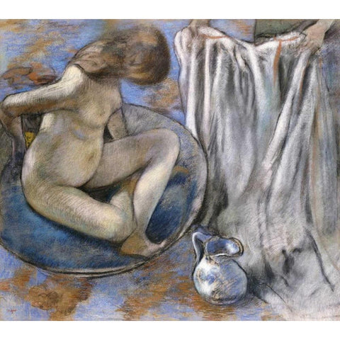 Woman In The Tub Black Modern Wood Framed Art Print by Degas, Edgar