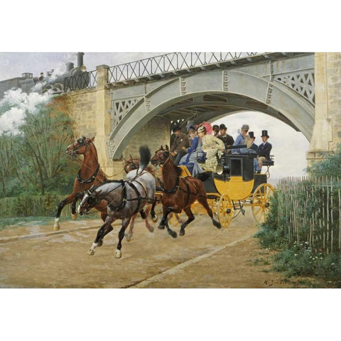 Startled By Steam Black Modern Wood Framed Art Print with Double Matting by Goubie, Jean Richard