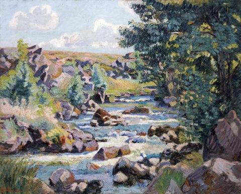 Pontgibaud Countryside White Modern Wood Framed Art Print with Double Matting by Guillaumin, Armand