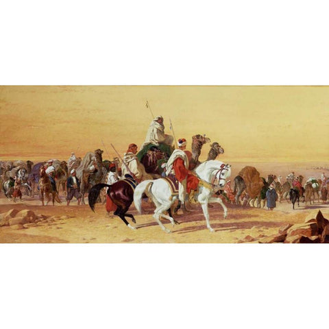 An Arab Caravan Black Modern Wood Framed Art Print with Double Matting by Herring, John Frederick