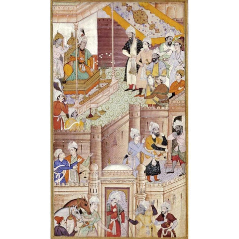 Illustration To The Baburnama Black Modern Wood Framed Art Print with Double Matting by Karan, Khem