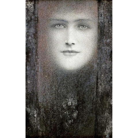 The Mask, with a Black Curtain White Modern Wood Framed Art Print by Khnopff, Fernand