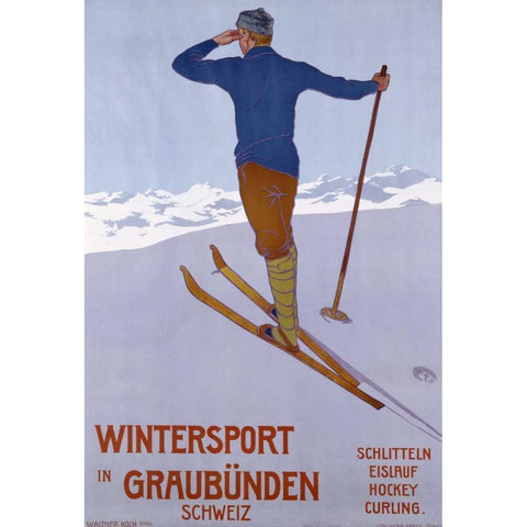 Wintersport In Graubunden Black Modern Wood Framed Art Print by Koch, Walter