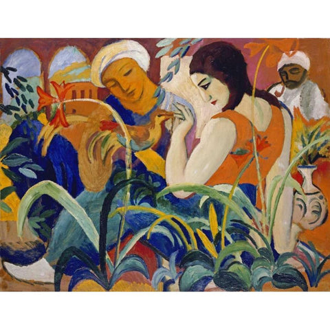 Eastern Women Black Modern Wood Framed Art Print with Double Matting by Macke, August