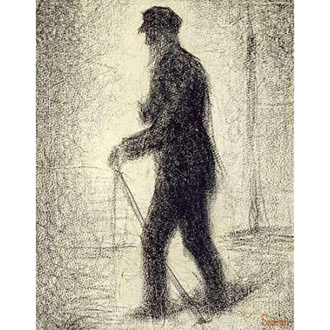 Walking Black Modern Wood Framed Art Print with Double Matting by Seurat, Georges