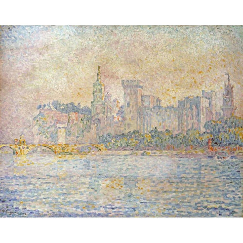 Avignon, Morning Black Modern Wood Framed Art Print with Double Matting by Signac, Paul