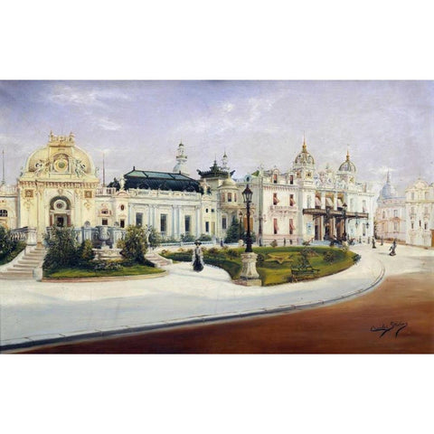 The Casino, Monte Carlo Black Modern Wood Framed Art Print with Double Matting by Stevens, Charles