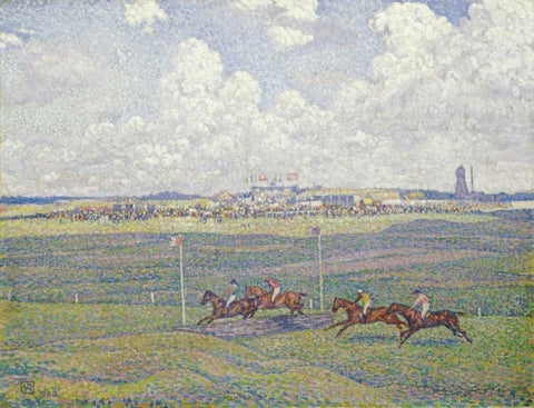 The Racecourse at Boulogne-Sur-Mer Black Ornate Wood Framed Art Print with Double Matting by Van Rysselberghe, Theo