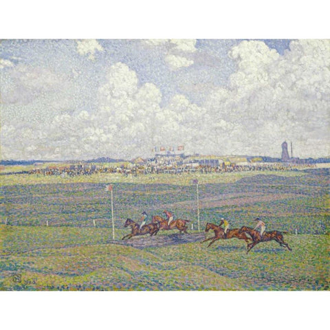 The Racecourse at Boulogne-Sur-Mer Black Modern Wood Framed Art Print by Van Rysselberghe, Theo