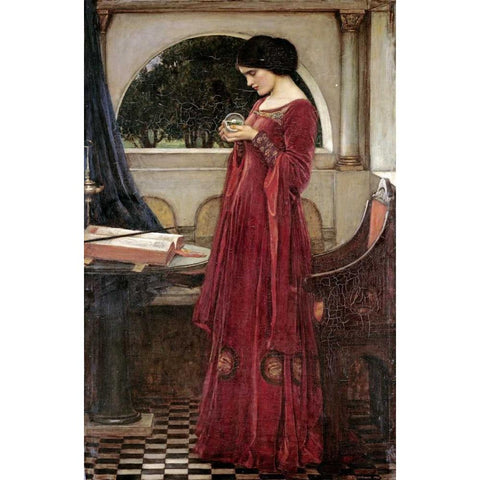 The Crystal Ball Black Modern Wood Framed Art Print by Waterhouse, John William