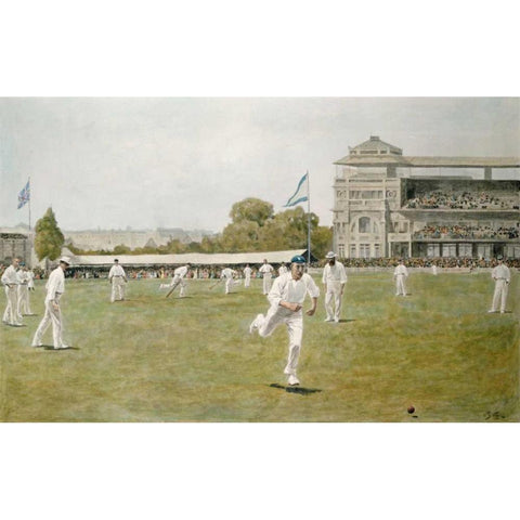 Cricket at Lords Black Modern Wood Framed Art Print with Double Matting by Wollen, W.B.